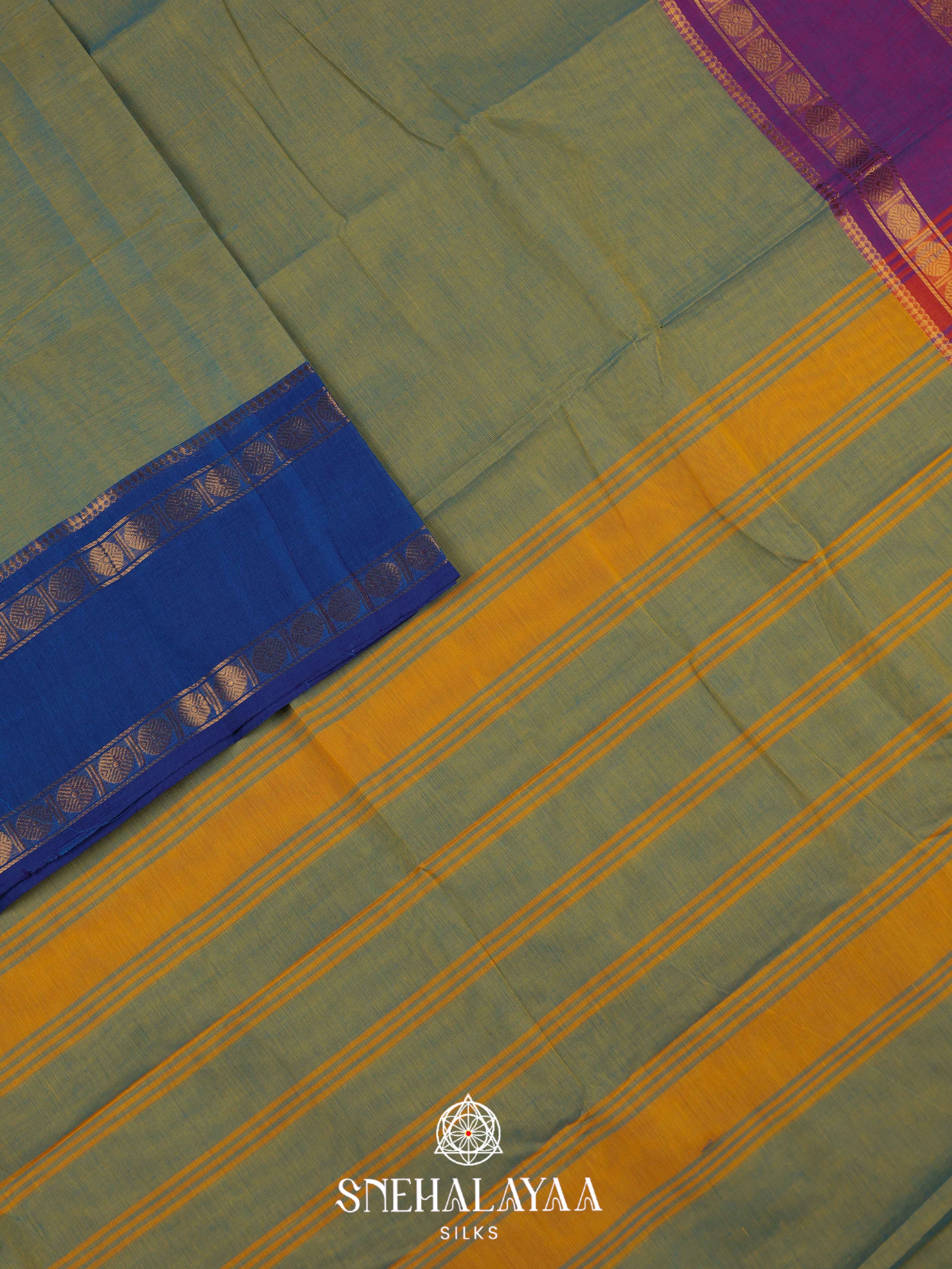 Olive Green Chettinad Cotton Saree