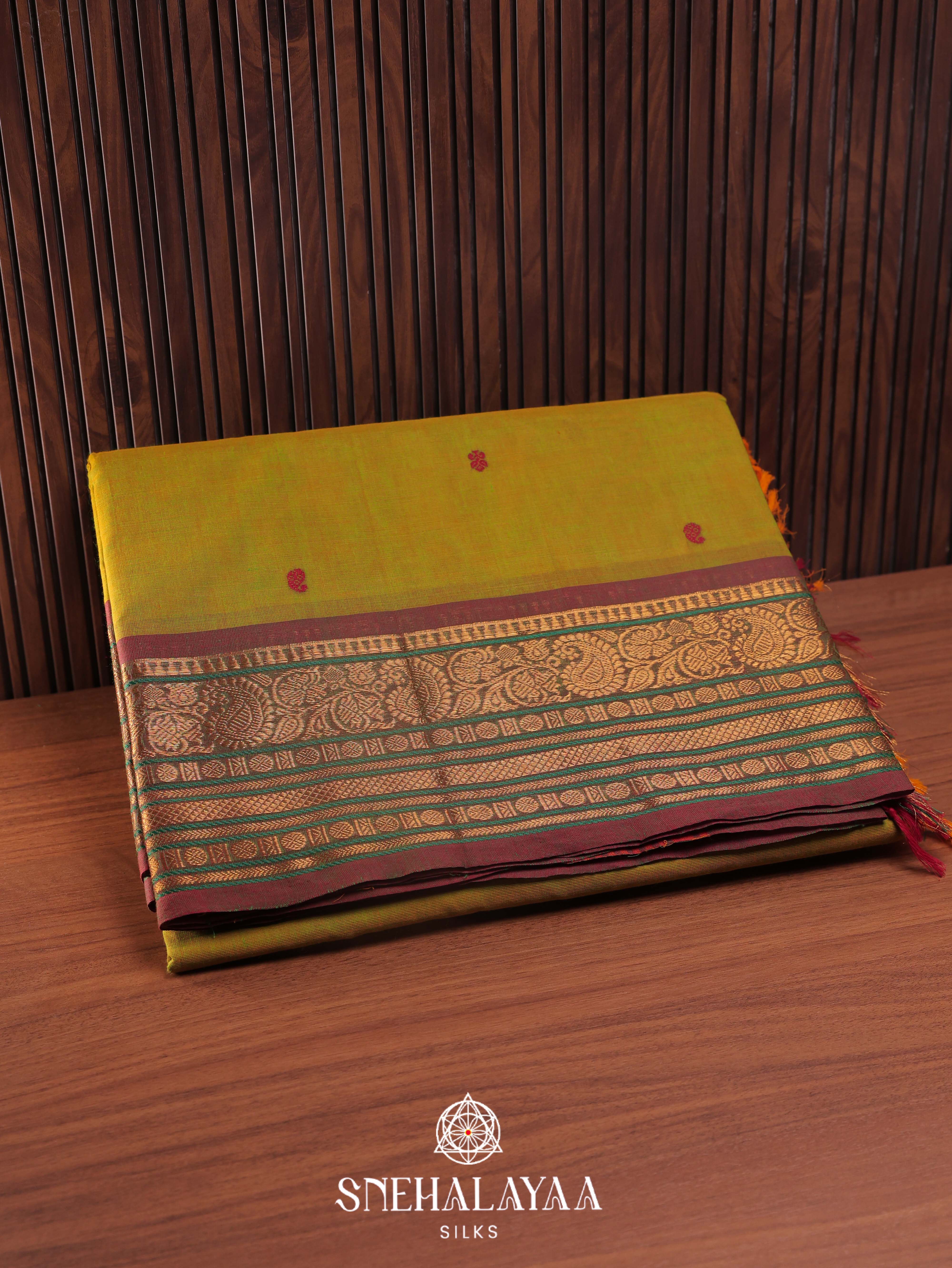 Olive Green Kanchi Cotton Saree