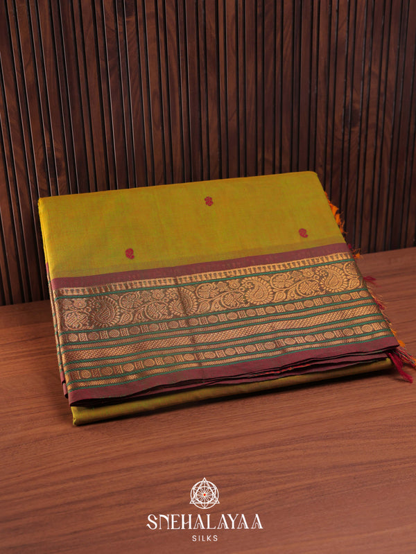 Olive Green Kanchi Cotton Saree