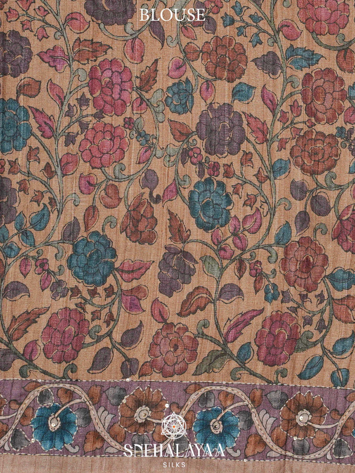 Blue Tussar Embroidery Saree with Floral Printed Border