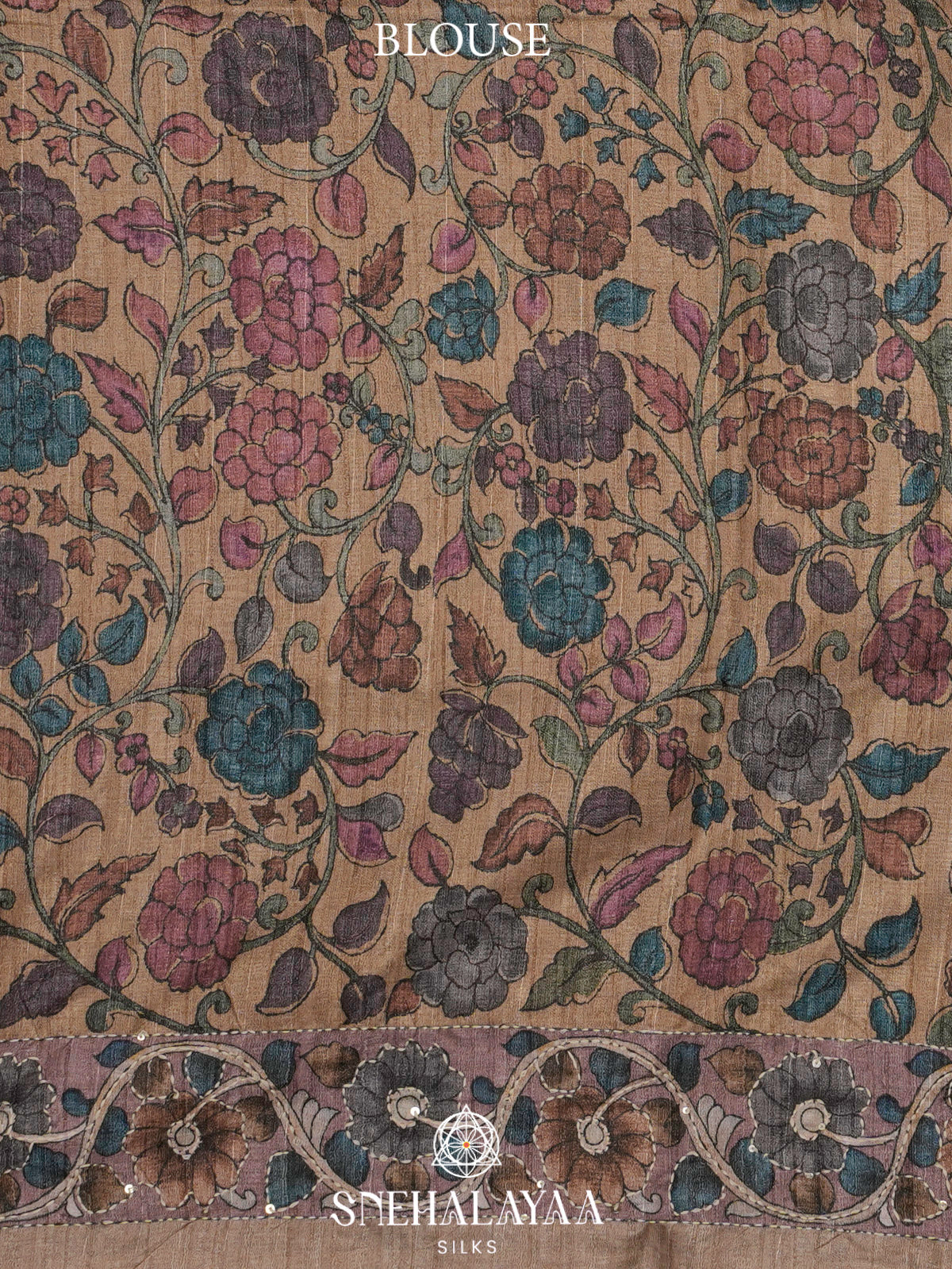 Brown Tussar Embroidery Saree with Floral Printed Border