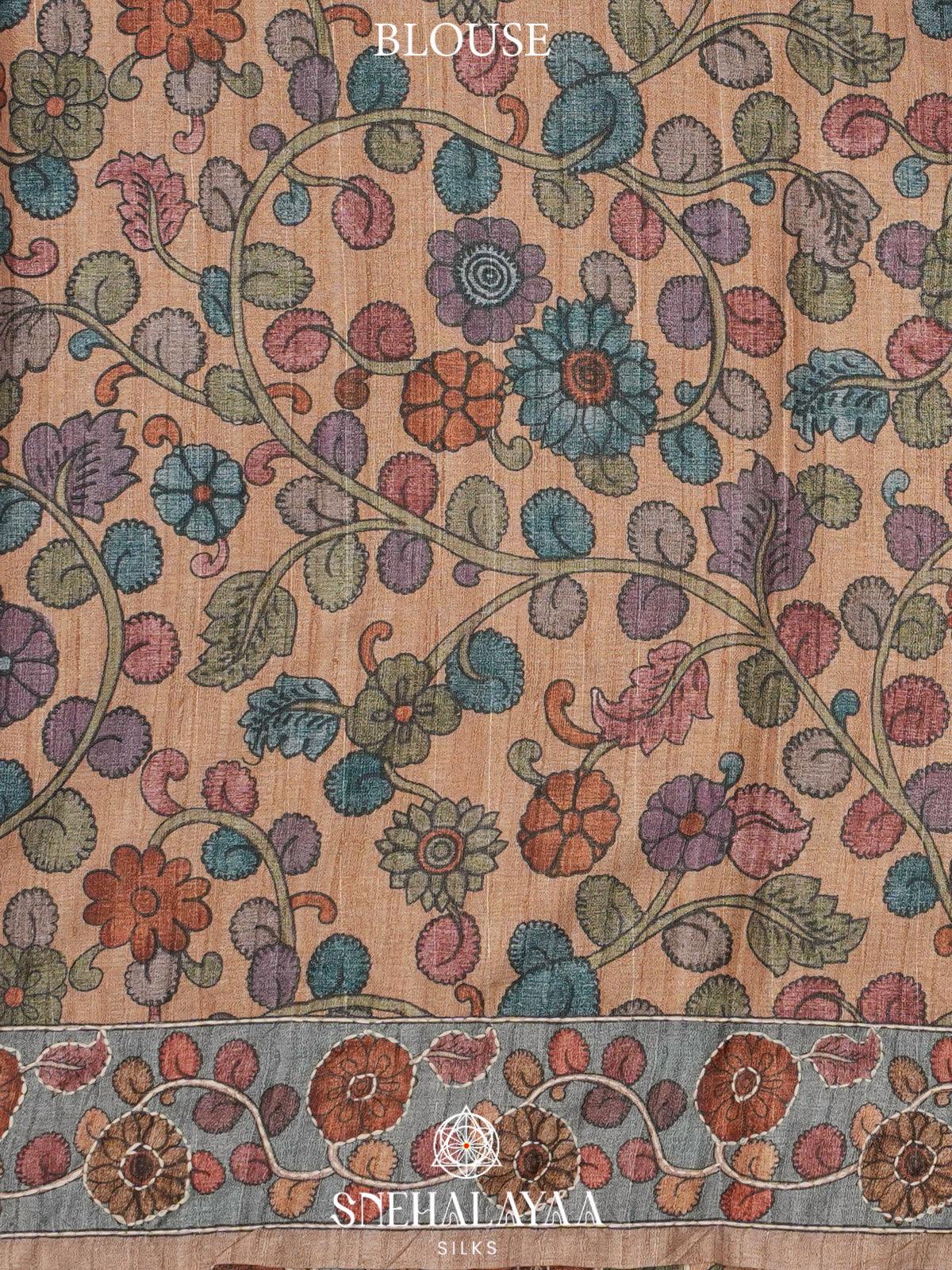 Purple Tussar Embroidery Saree with Floral Printed Border