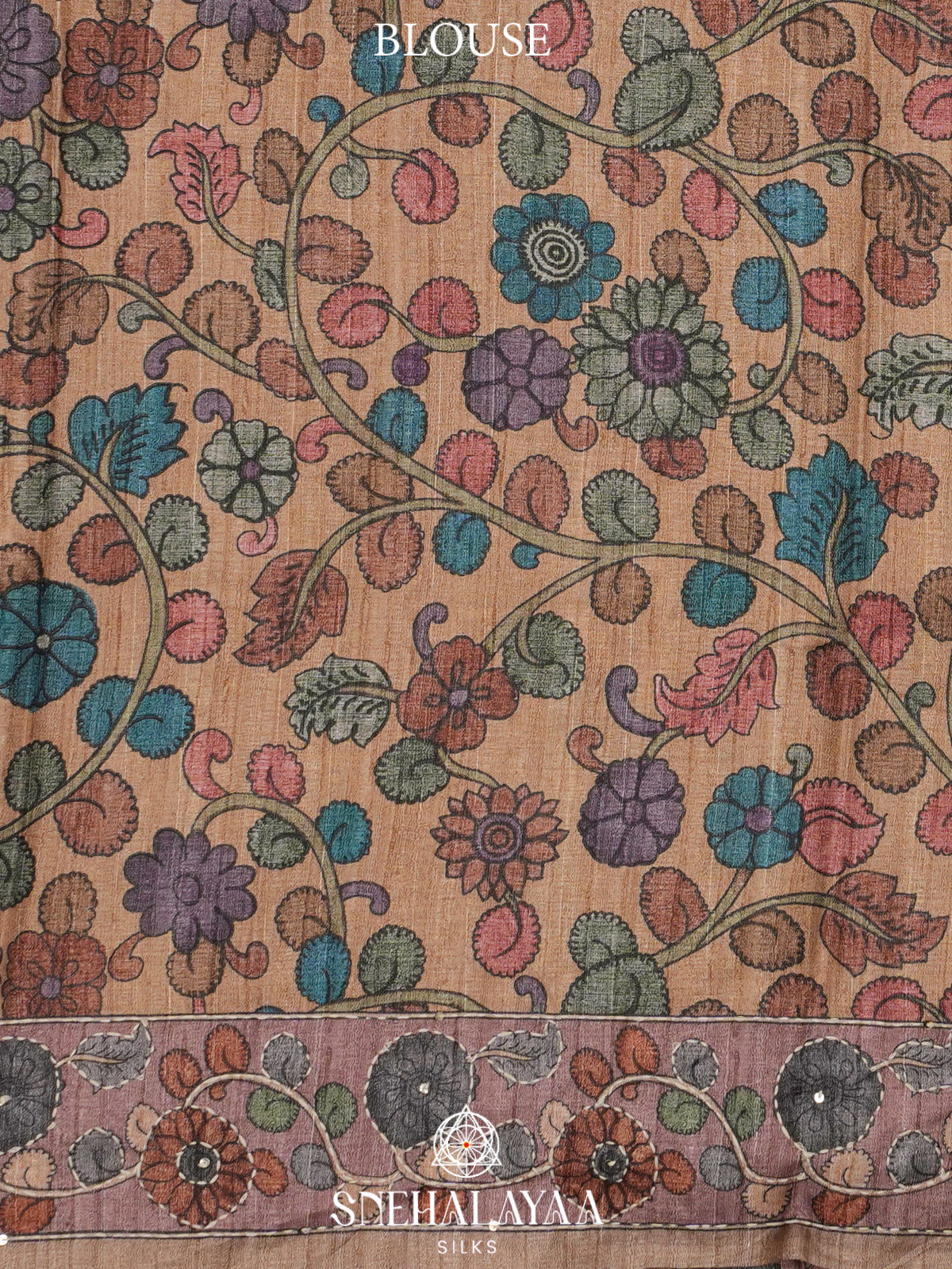 Brown Tussar Embroidery Saree with Floral Printed Border