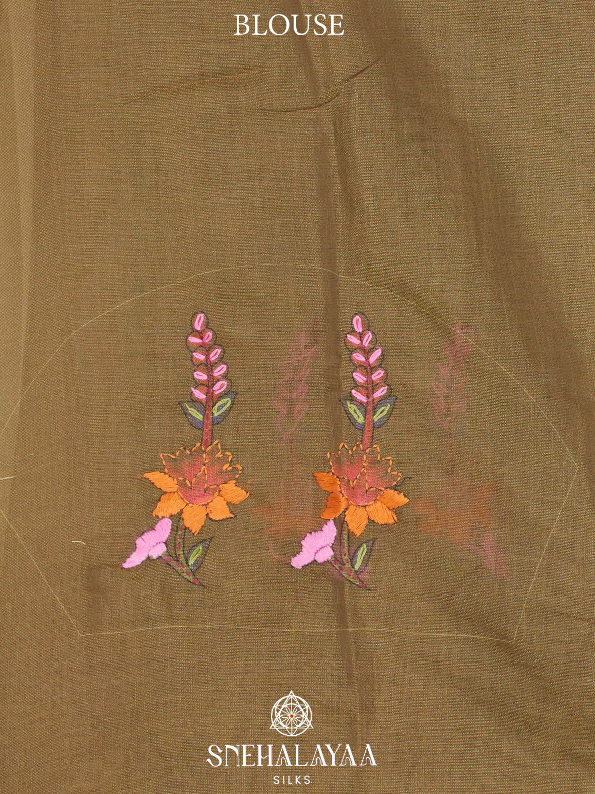 Olive Green Linen Embroidery Saree