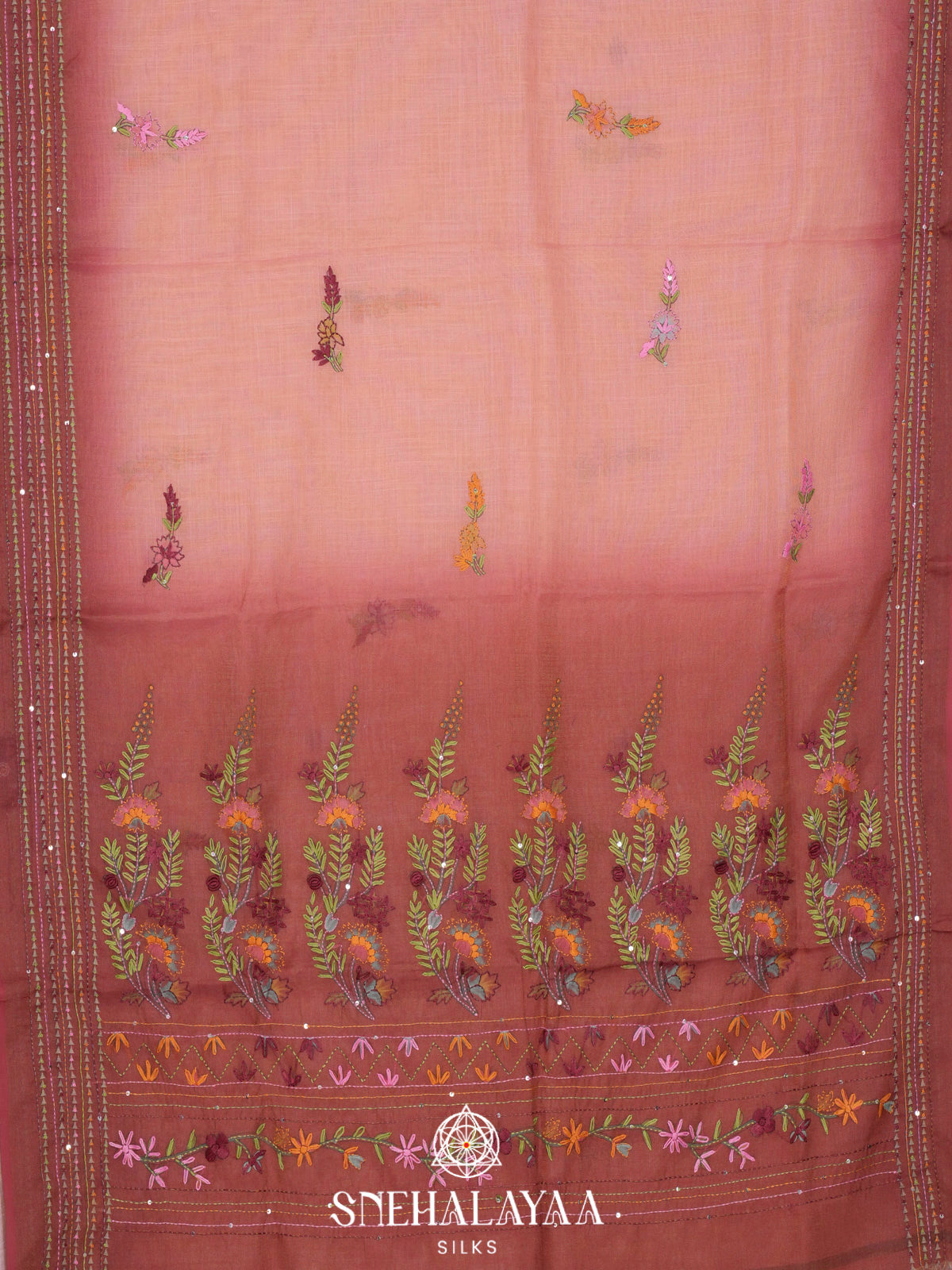 Dusty Rose Linen Embroidery Saree