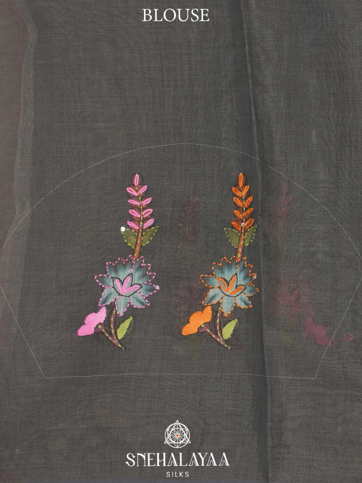 Charcoal Grey Linen Embroidery Saree