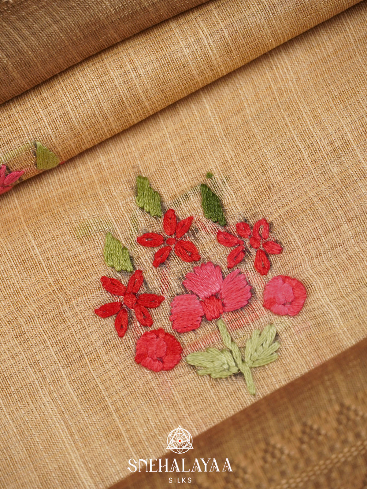 Beige Linen Embroidery Saree