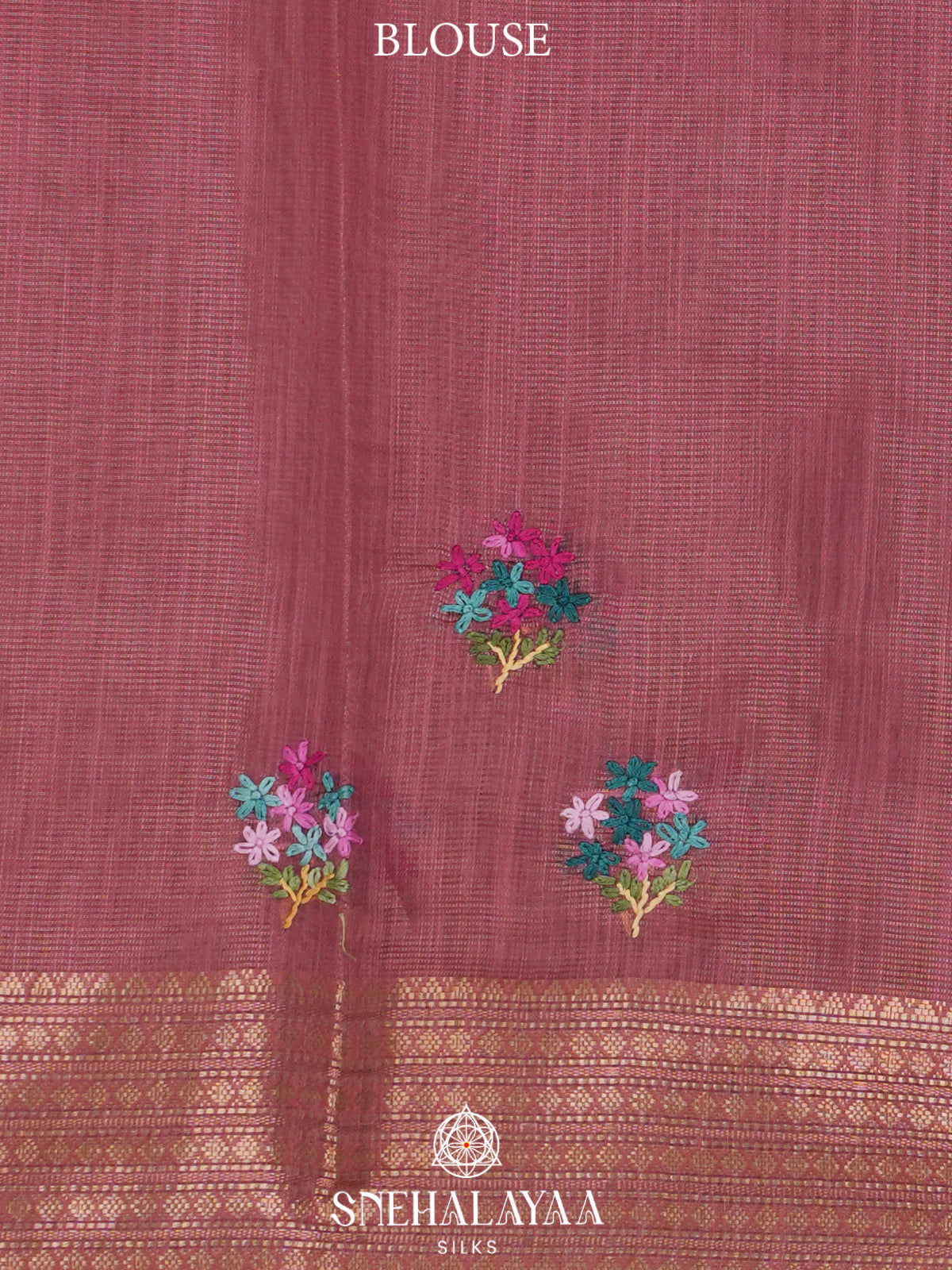 Dusty Pink Linen Embroidery Saree