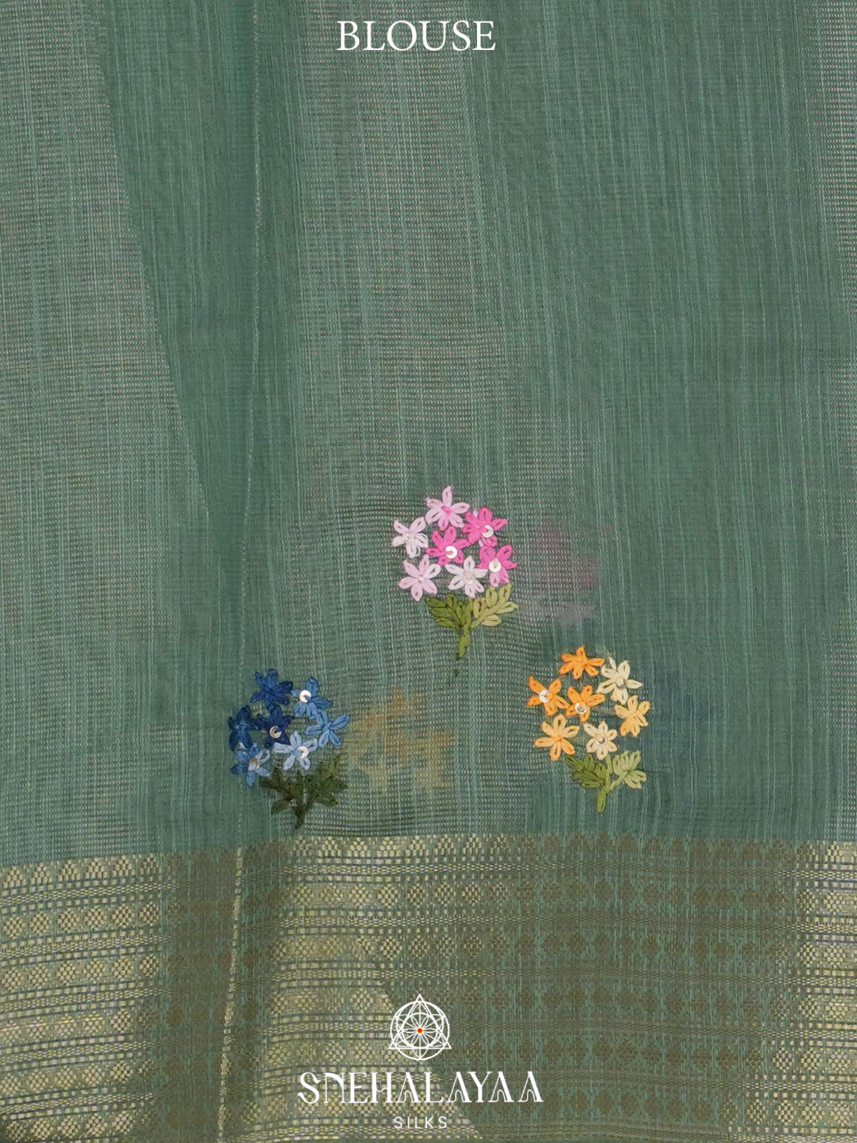 Sage Green Linen Embroidery Saree
