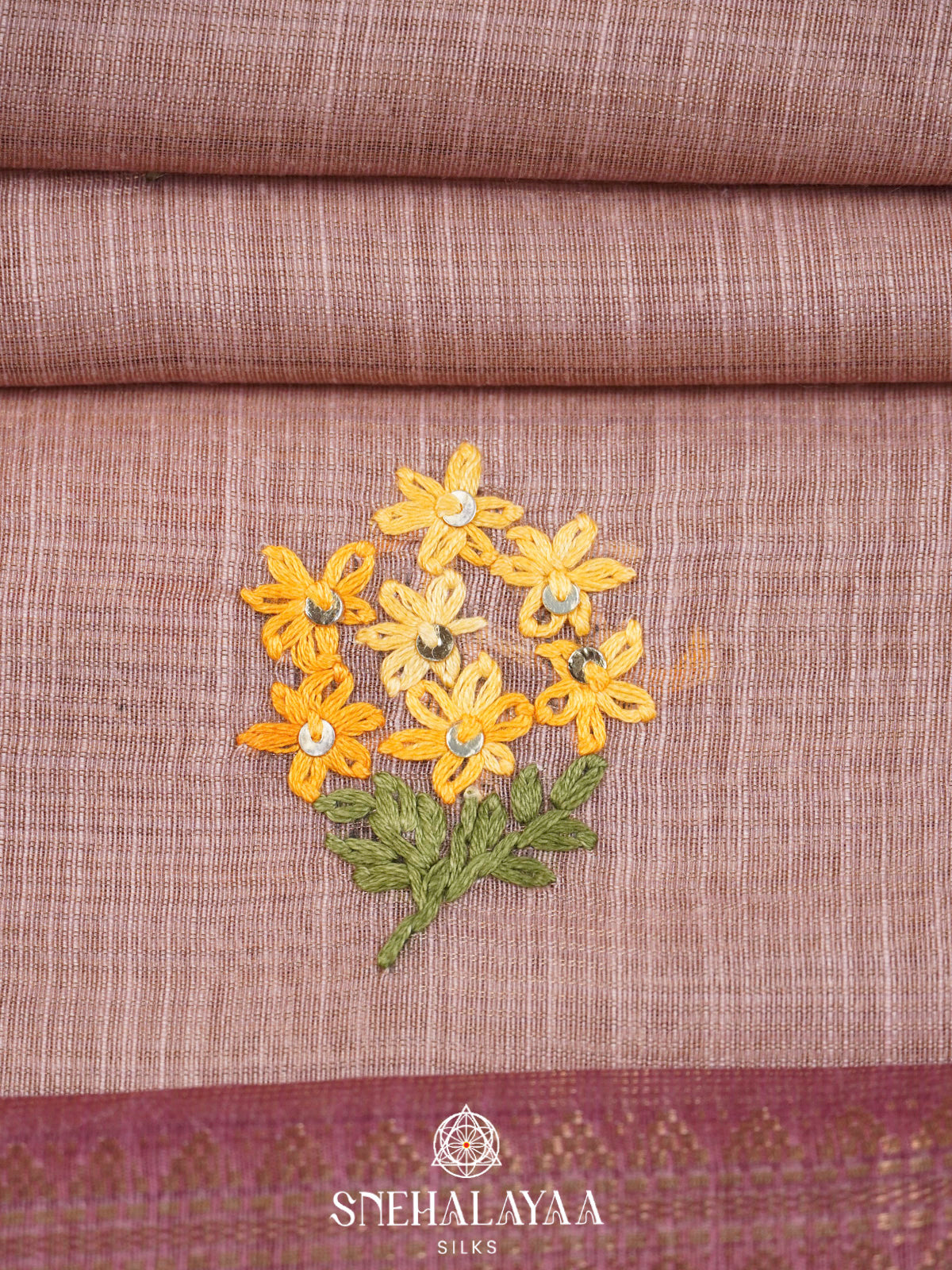 Dusty Mauve Linen Embroidery Saree