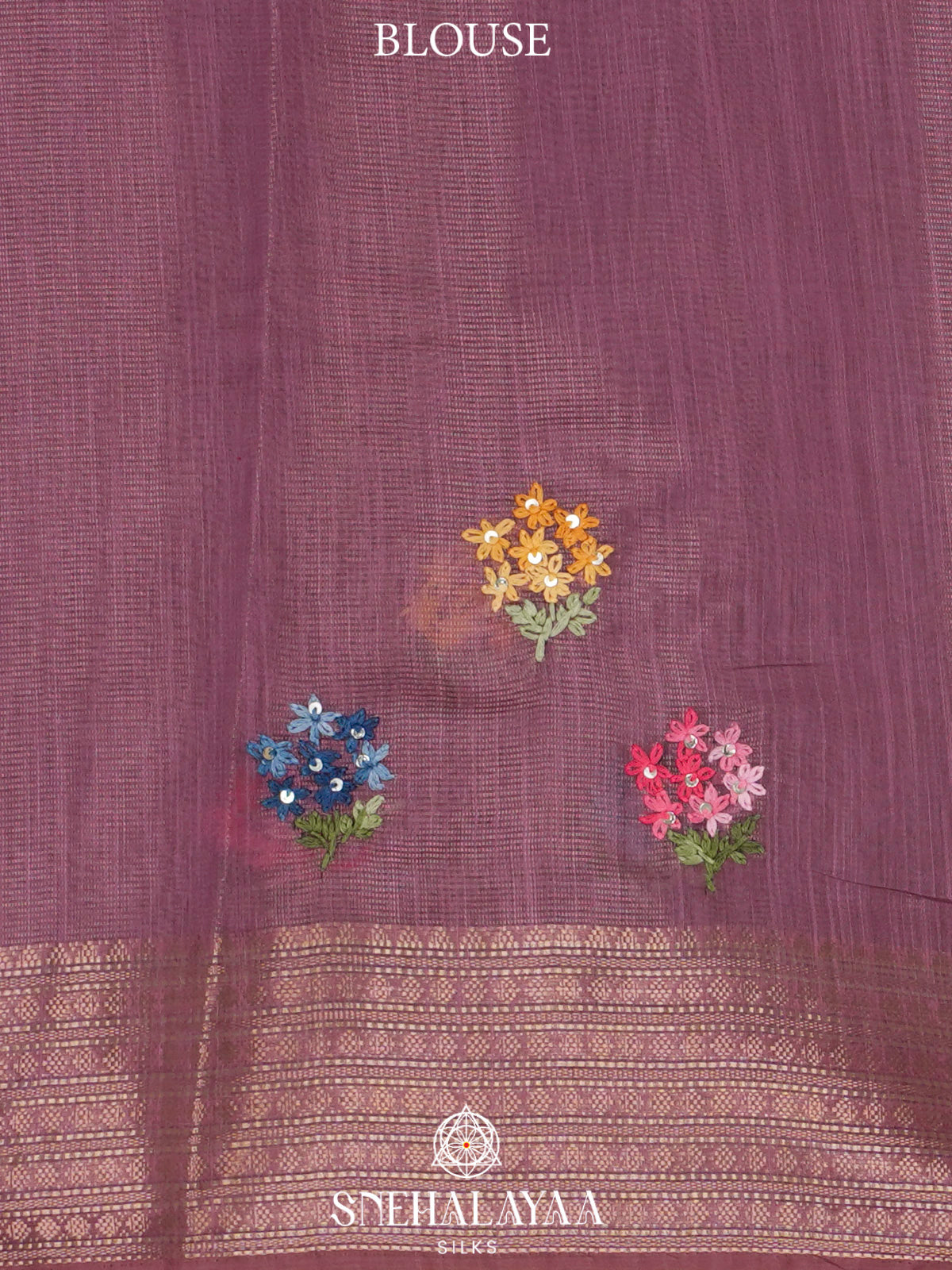 Dusty Mauve Linen Embroidery Saree