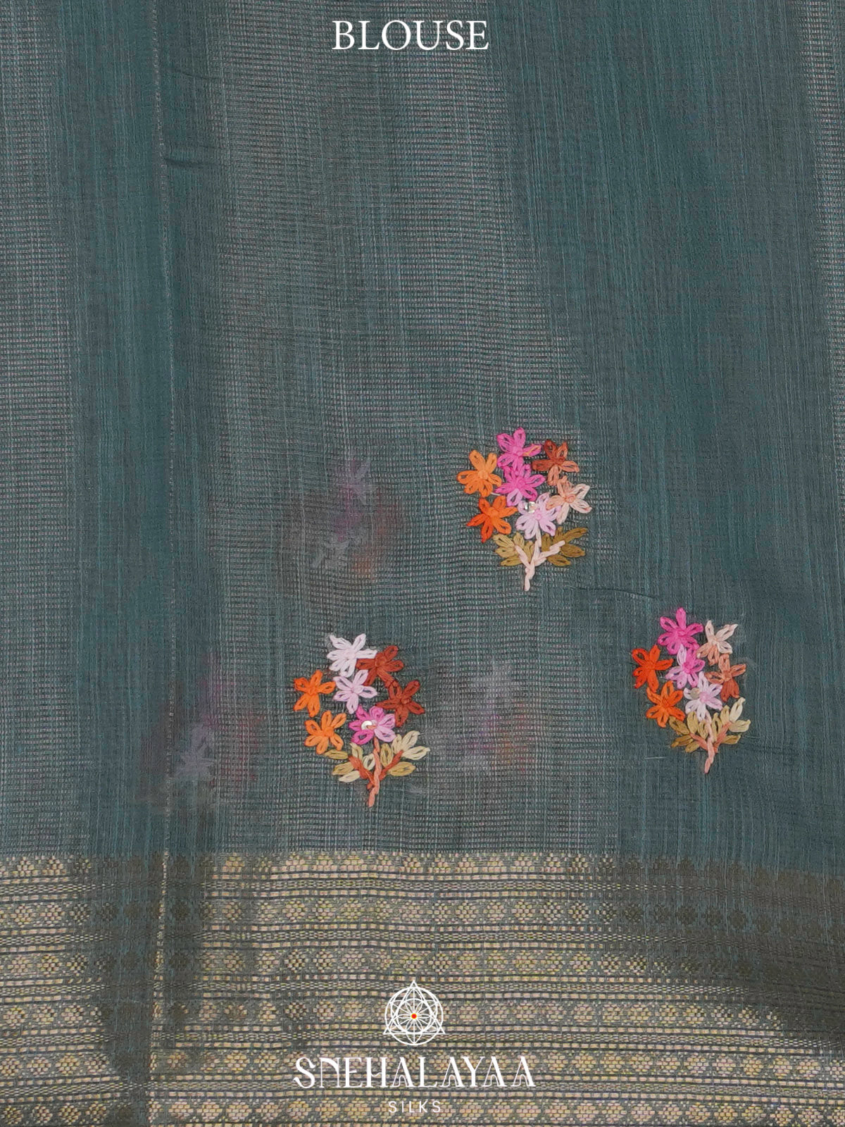 Slate Green Linen Embroidery Saree