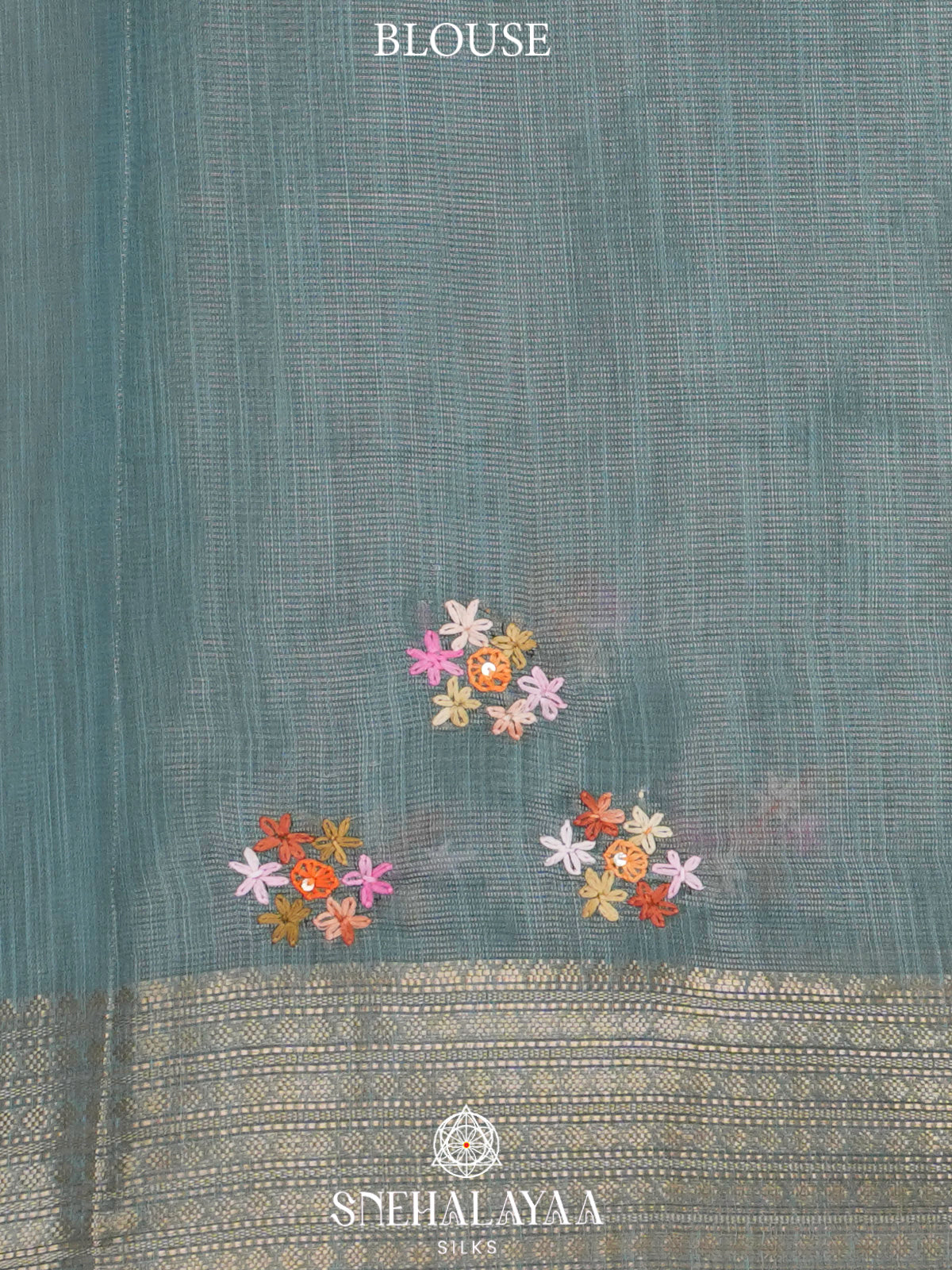 Slate Grey Linen Embroidery Saree