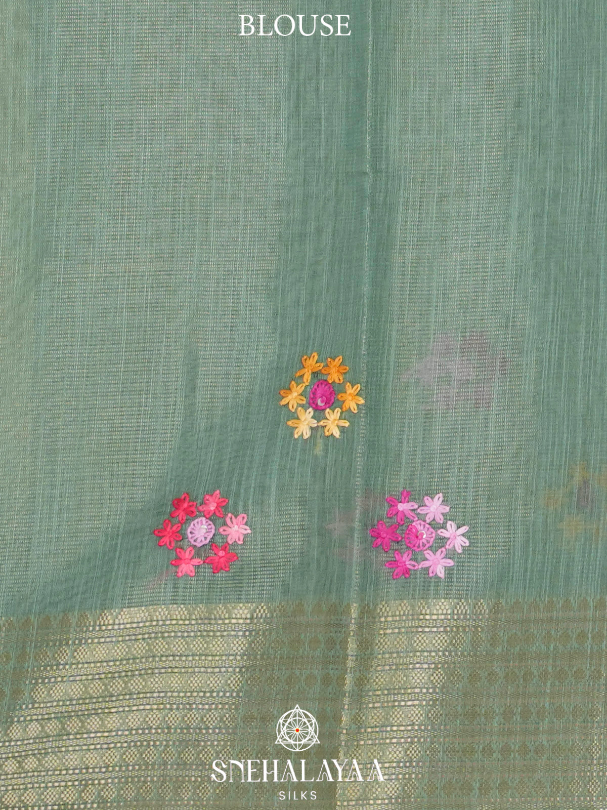 Pale Sage Green Linen Embroidery Saree