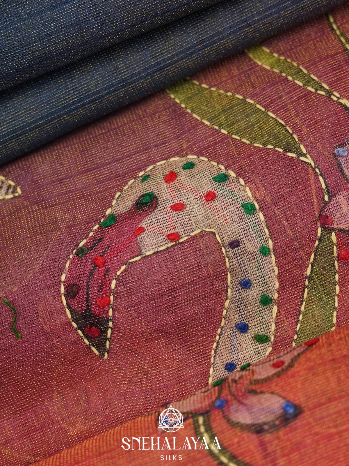 Rose Pink Linen Embroidery Saree