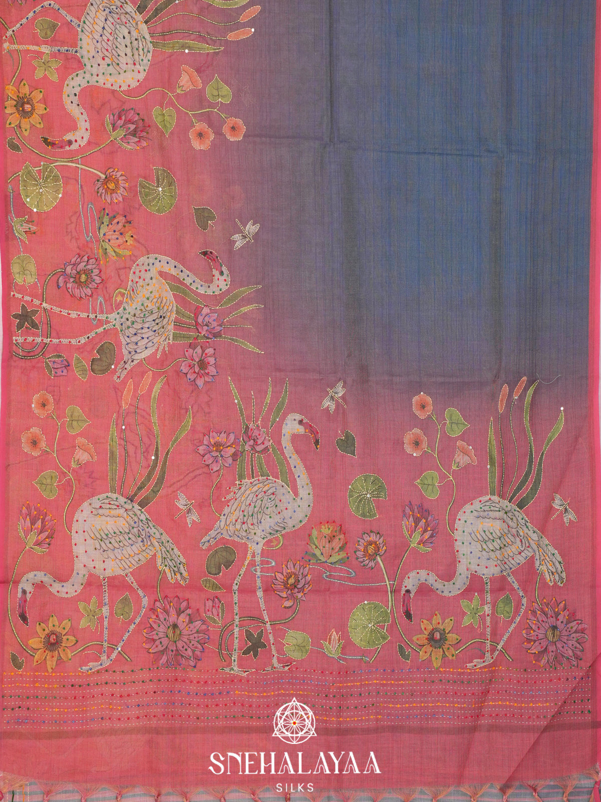Rose Pink Linen Embroidery Saree