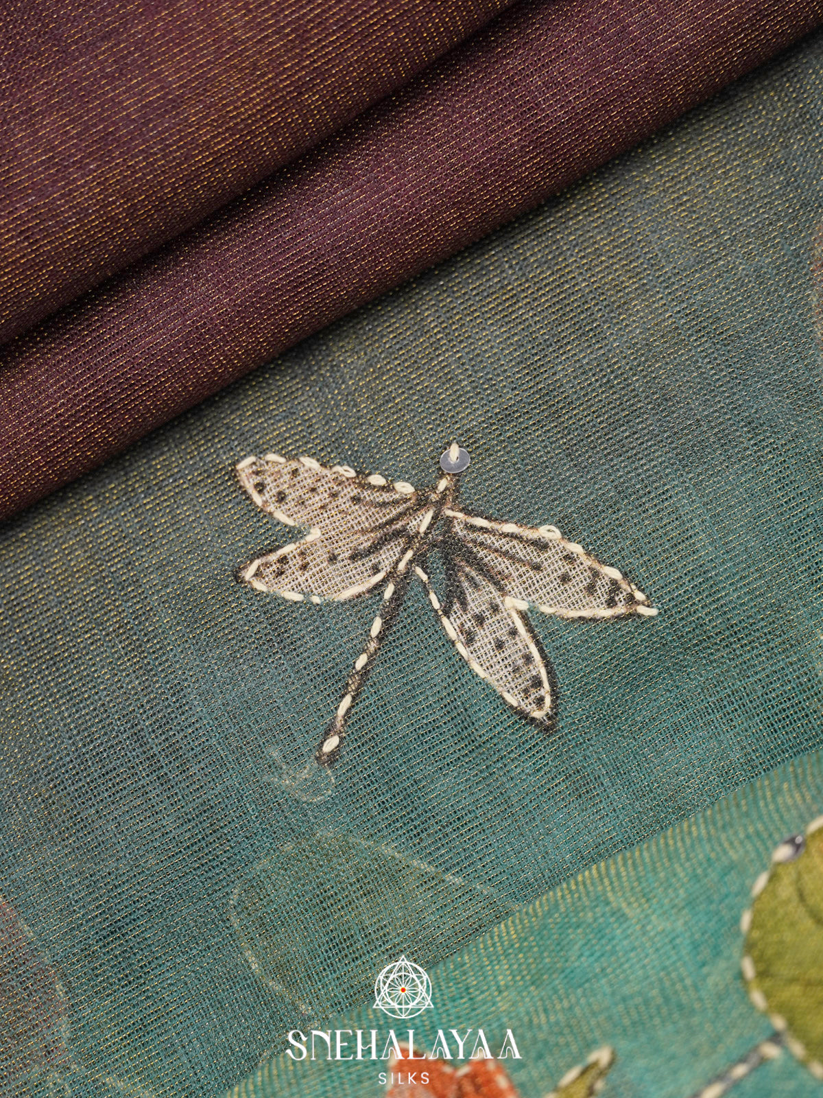 Aqua Blue Linen Embroidery Saree