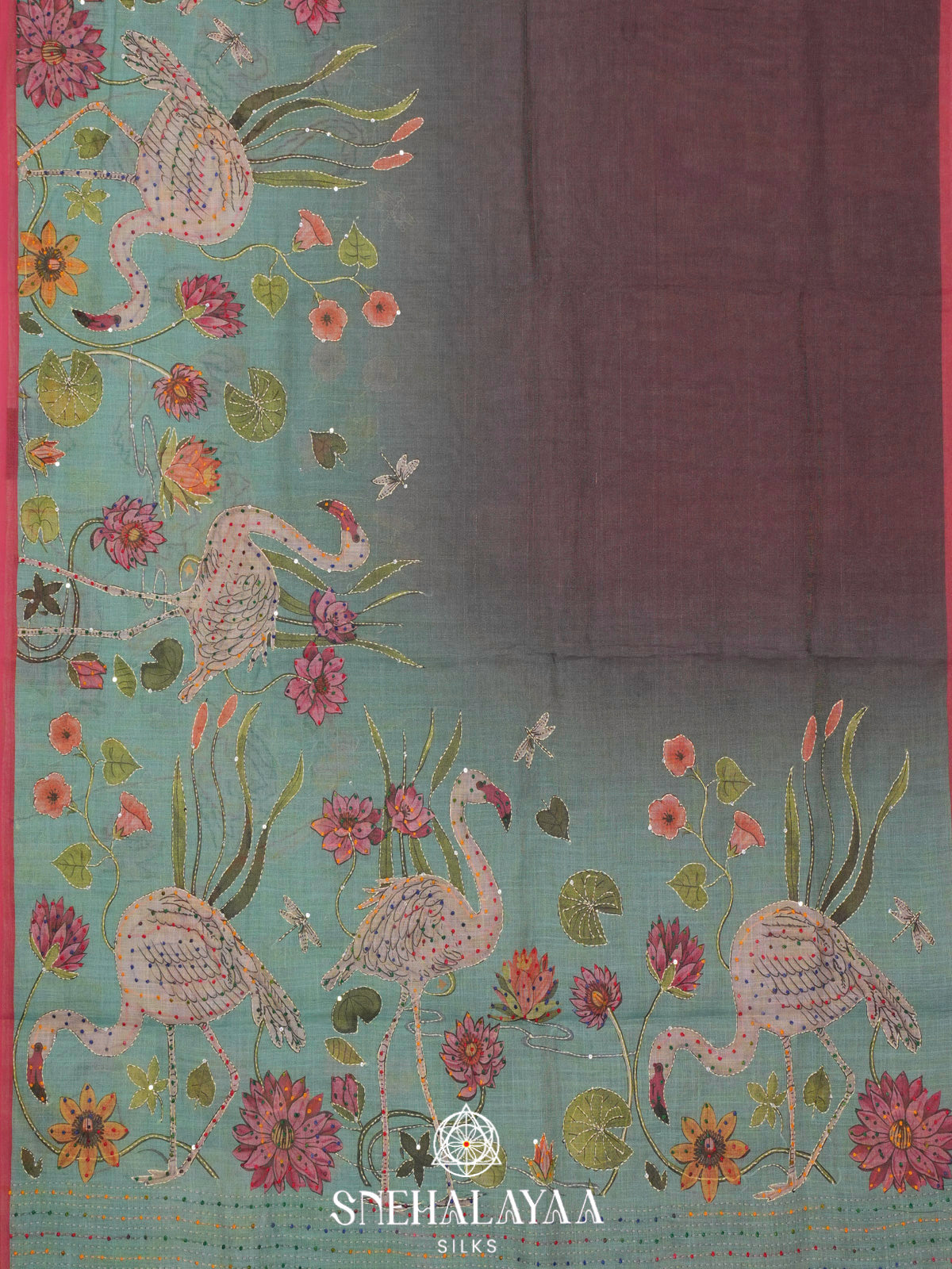 Aqua Blue Linen Embroidery Saree