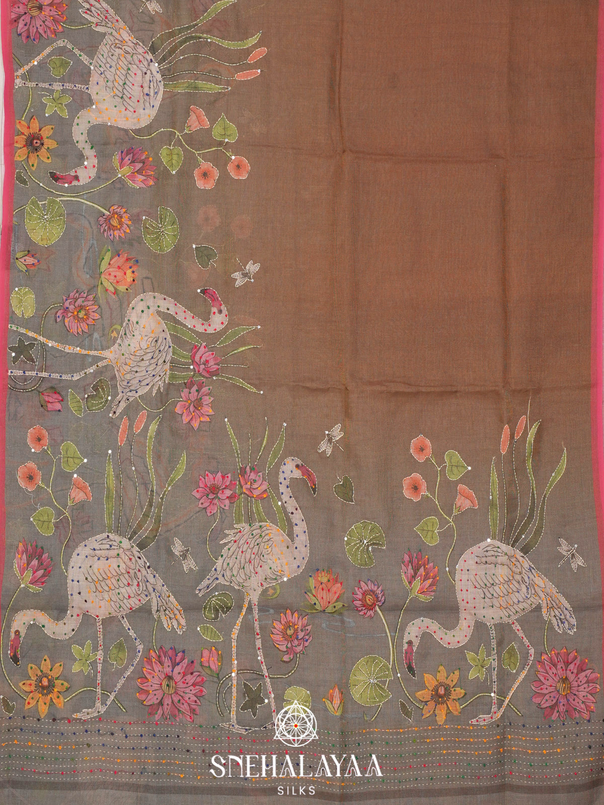 Slate Grey Linen Embroidery Saree