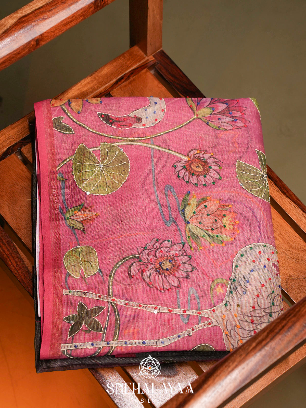 Rose Pink Linen Embroidery Saree