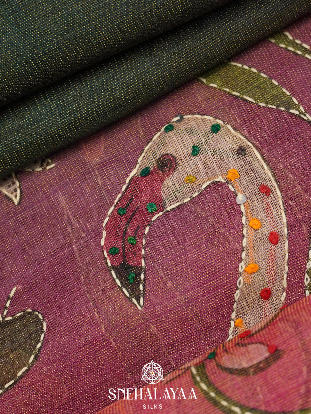 Rose Pink Linen Embroidery Saree