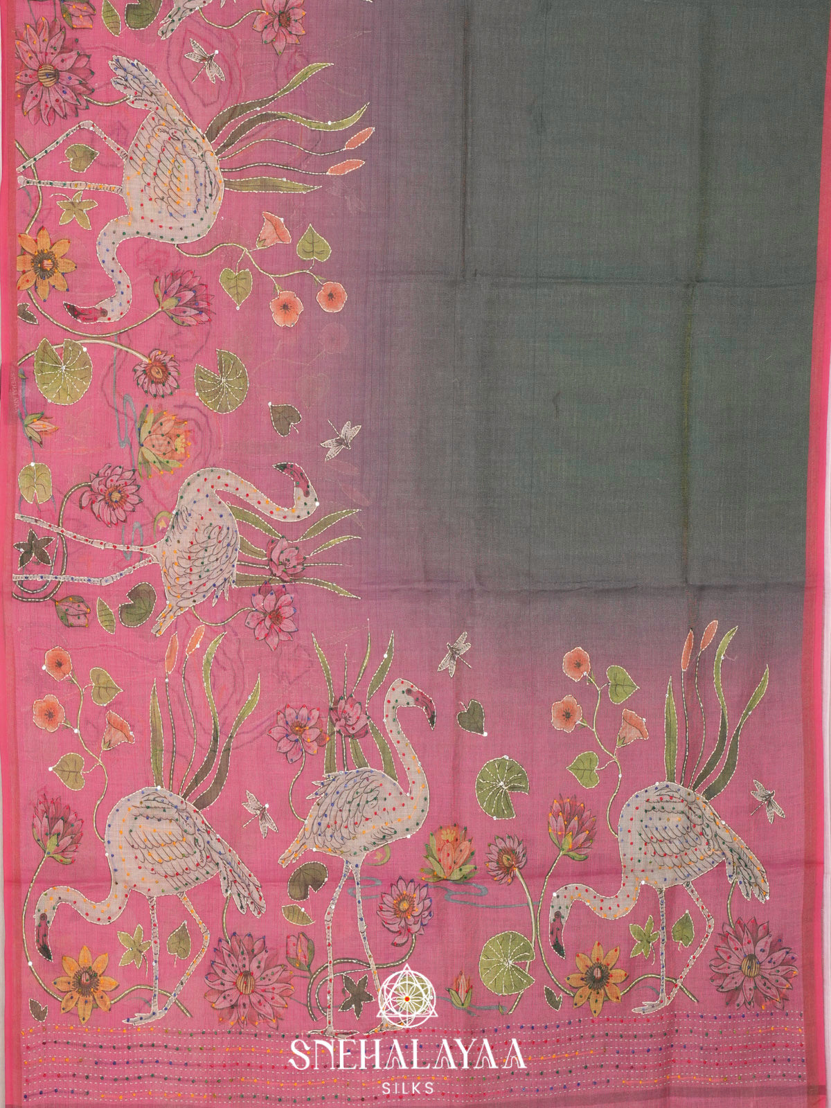 Rose Pink Linen Embroidery Saree
