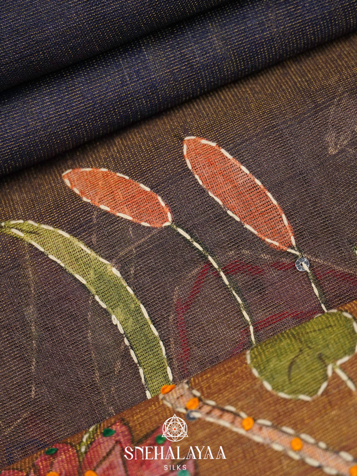 Coffee Brown Linen Embroidery Saree