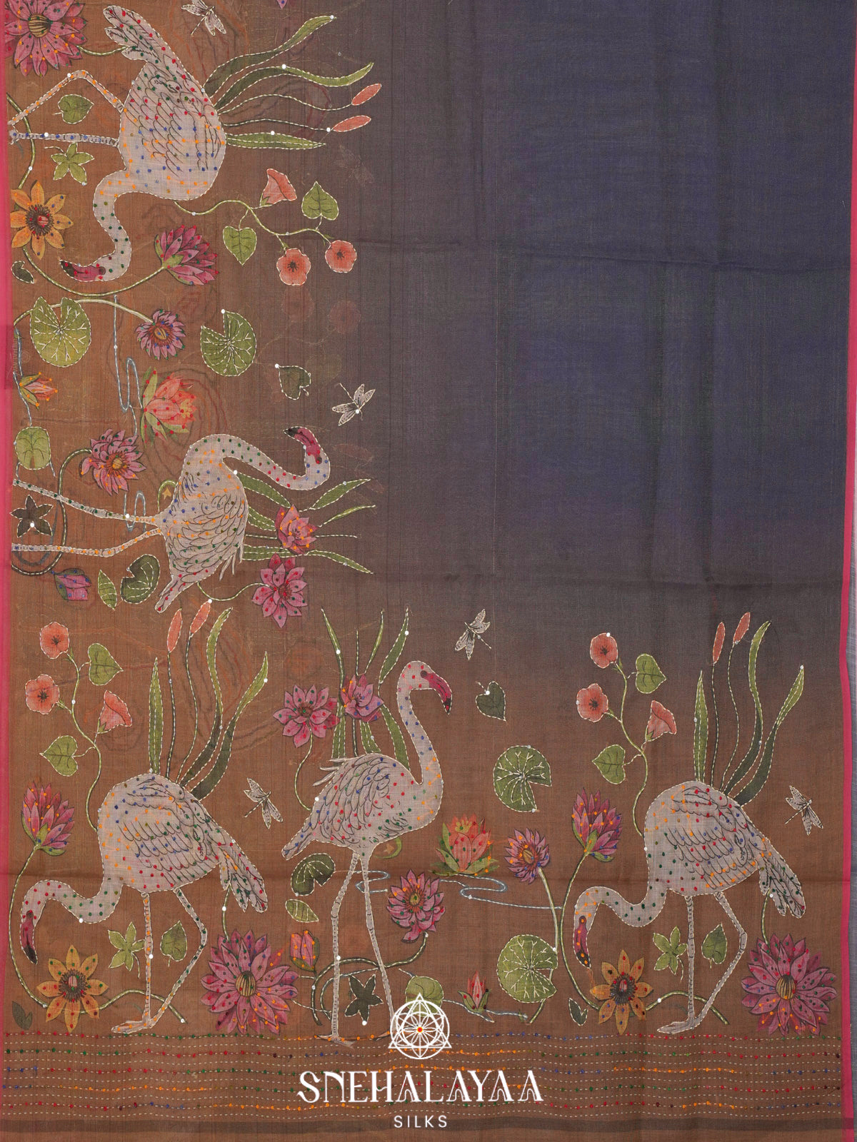Coffee Brown Linen Embroidery Saree