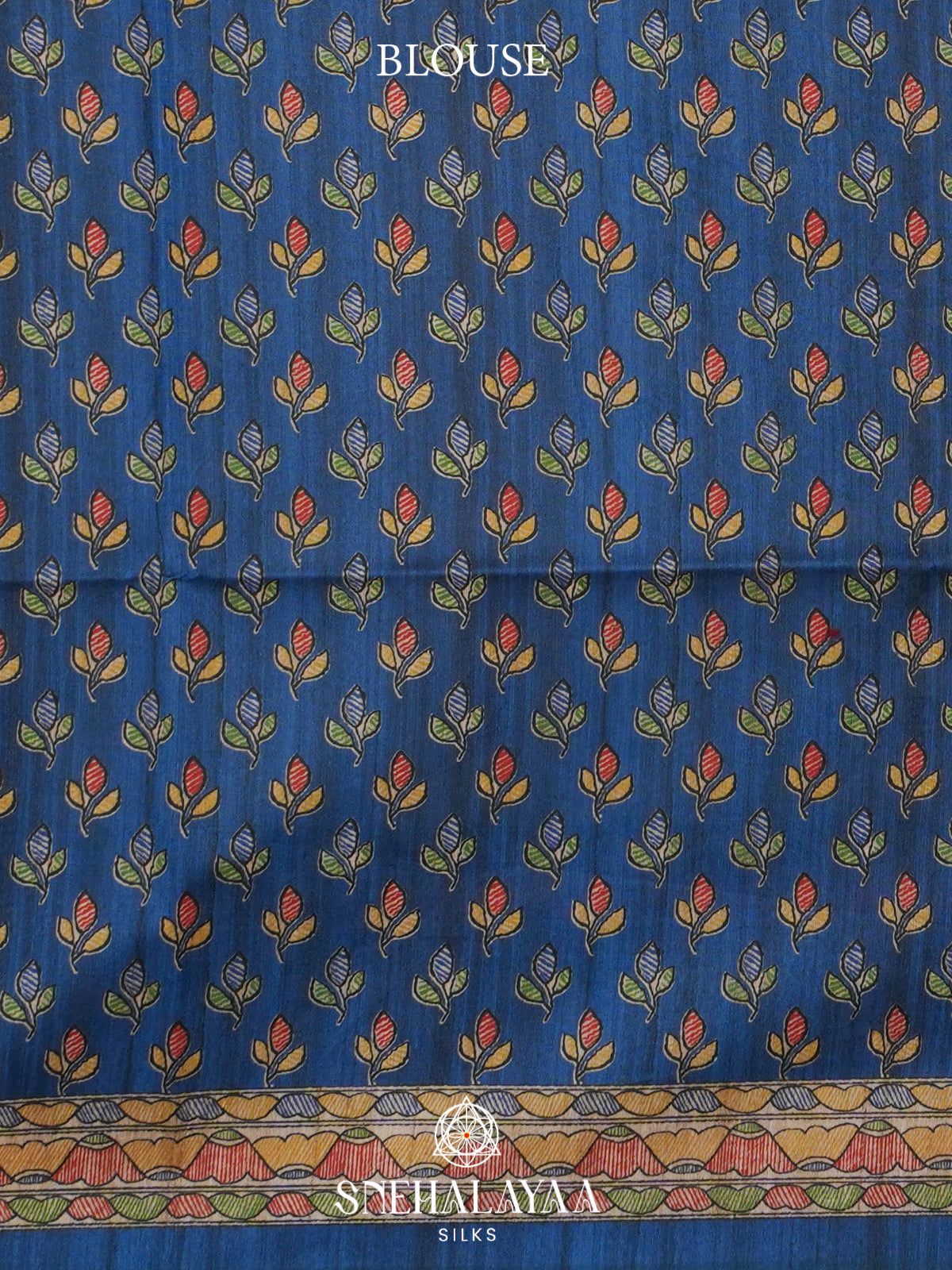 Beige Madhubani Printed Tussar Saree with Royal Blue Border