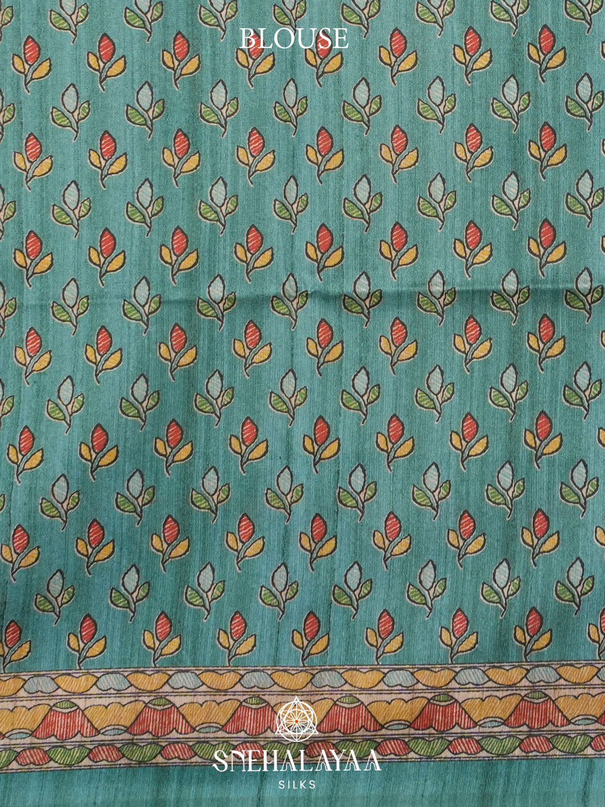 Beige Madhubani Printed Tussar Saree with Teal Border