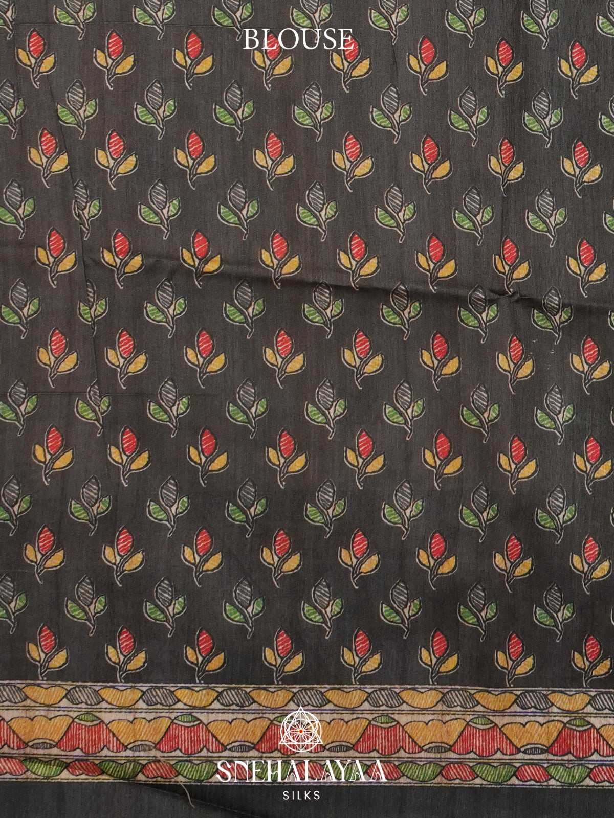 Beige Madhubani Printed Tussar Saree with Black Border