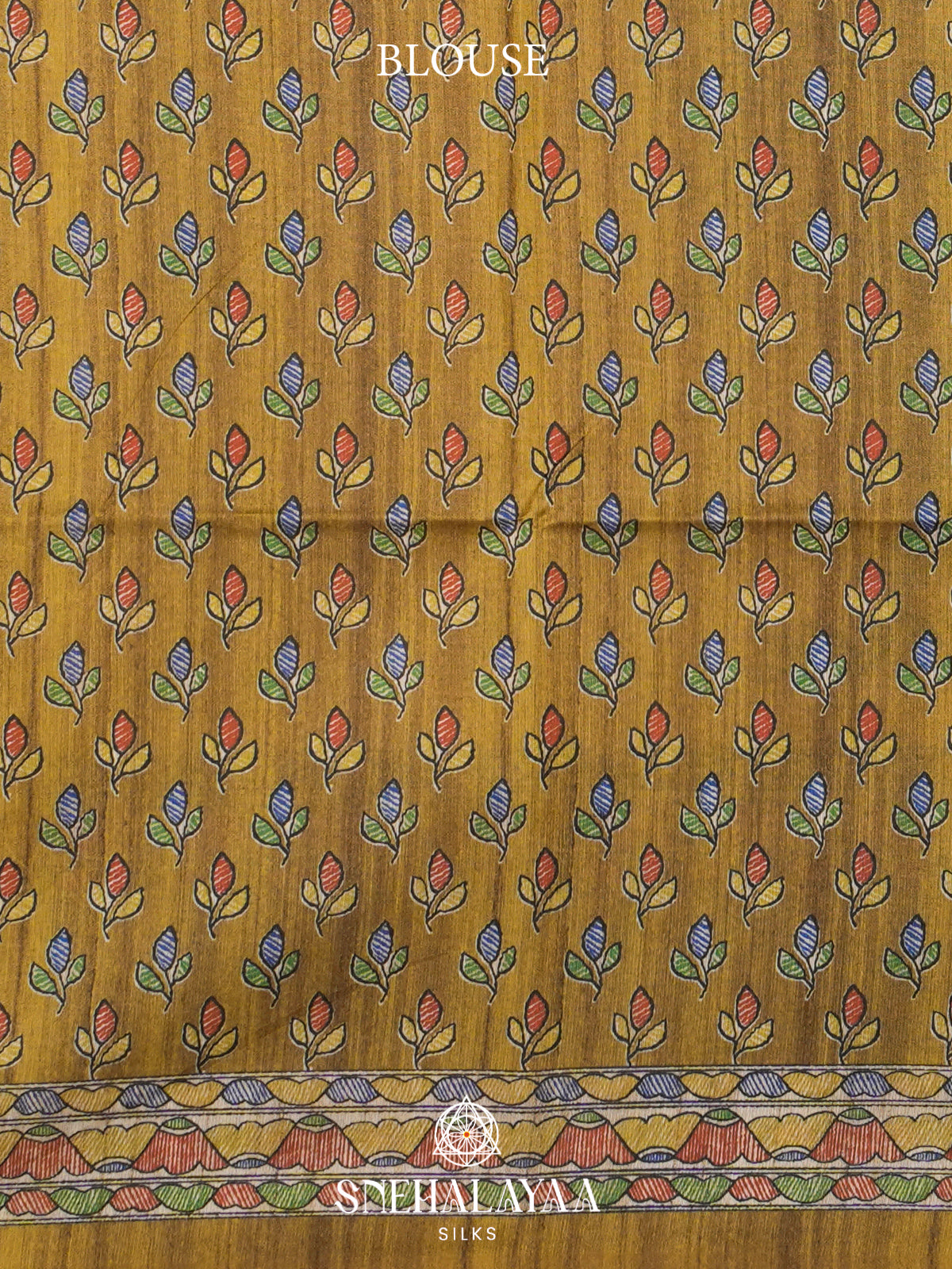 Beige Madhubani Printed Tussar Saree with Lime Green Border