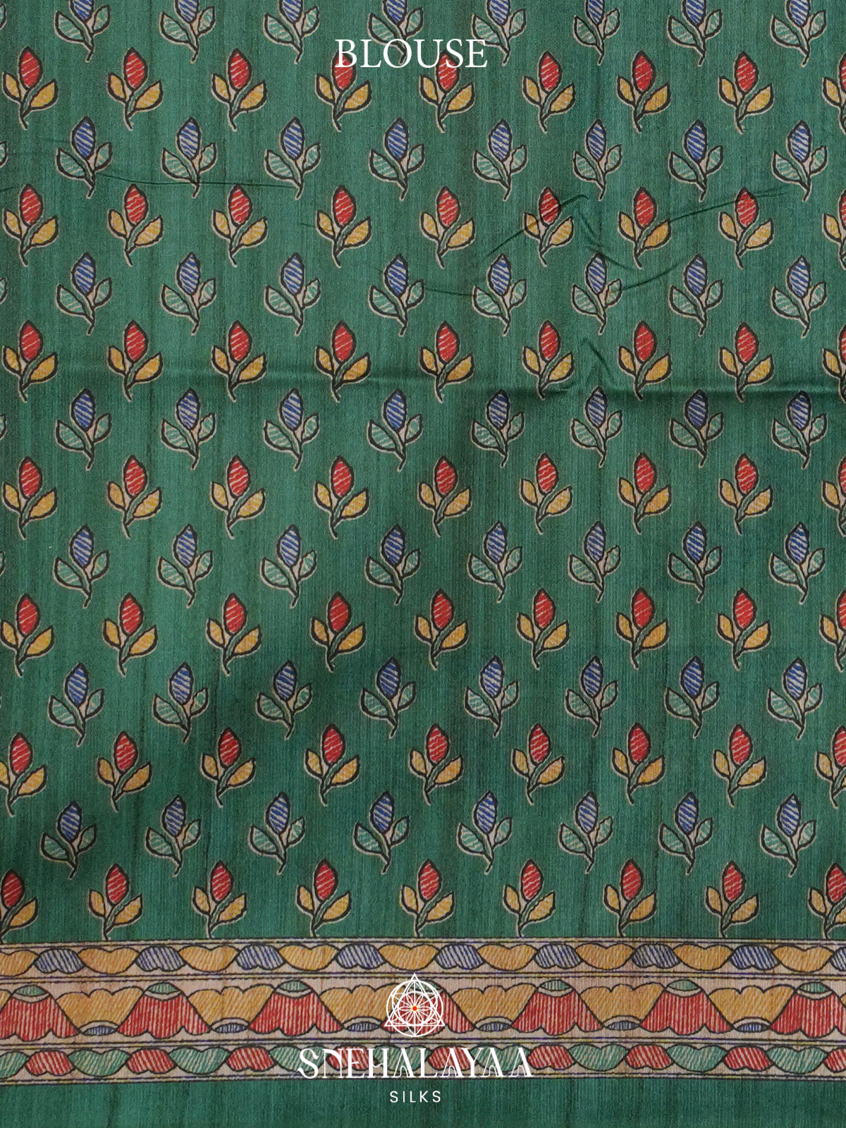 Beige Madhubani Printed Tussar Saree with Green Border