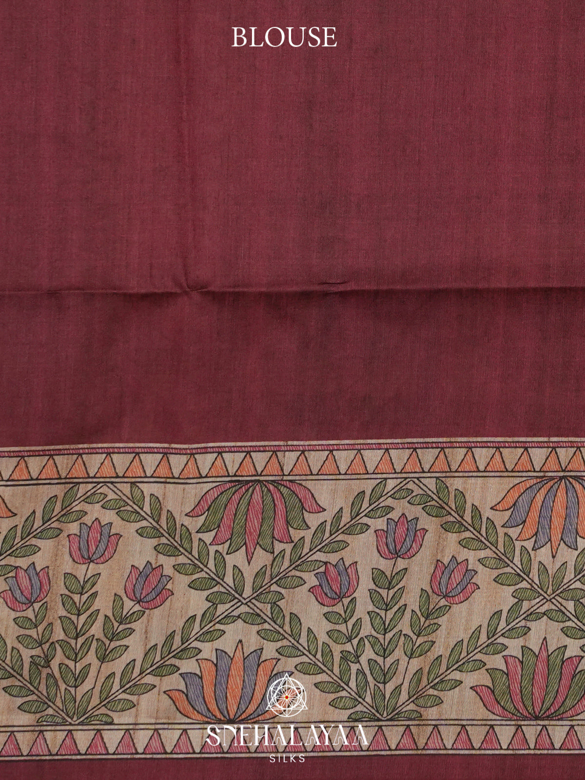 Burgundy Madhubani Printed Tussar Saree