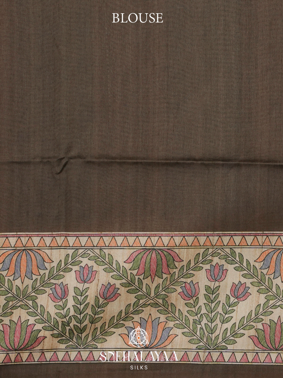 Black Madhubani Printed Tussar Saree
