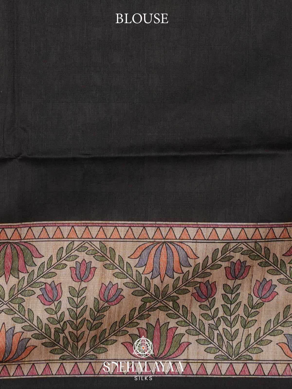 Black Madhubani Printed Tussar Saree
