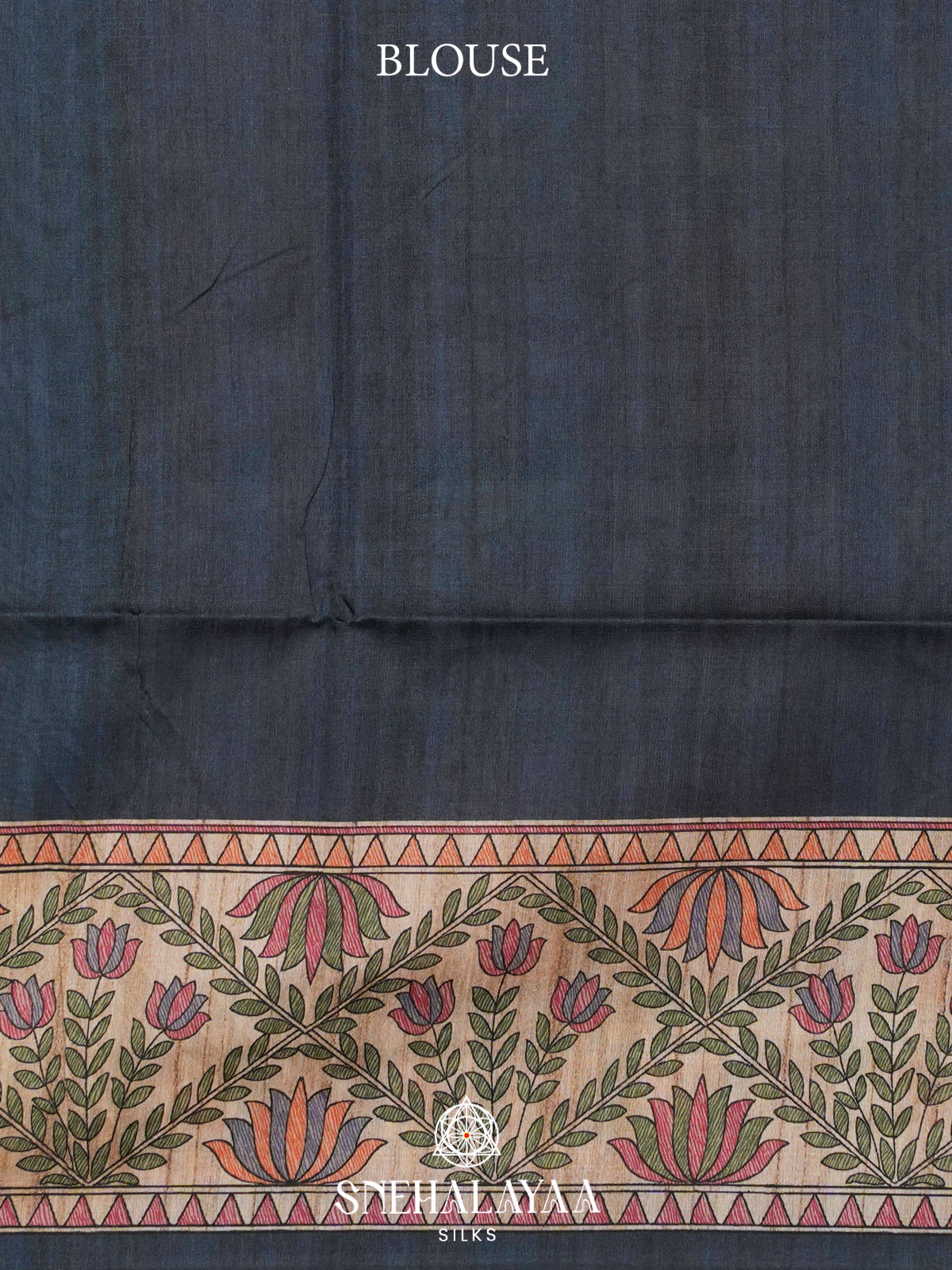 Steel Blue Madhubani Printed Tussar Saree