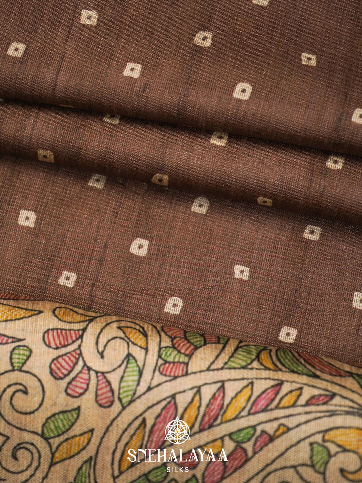 Brown  Madhubani Printed Saree