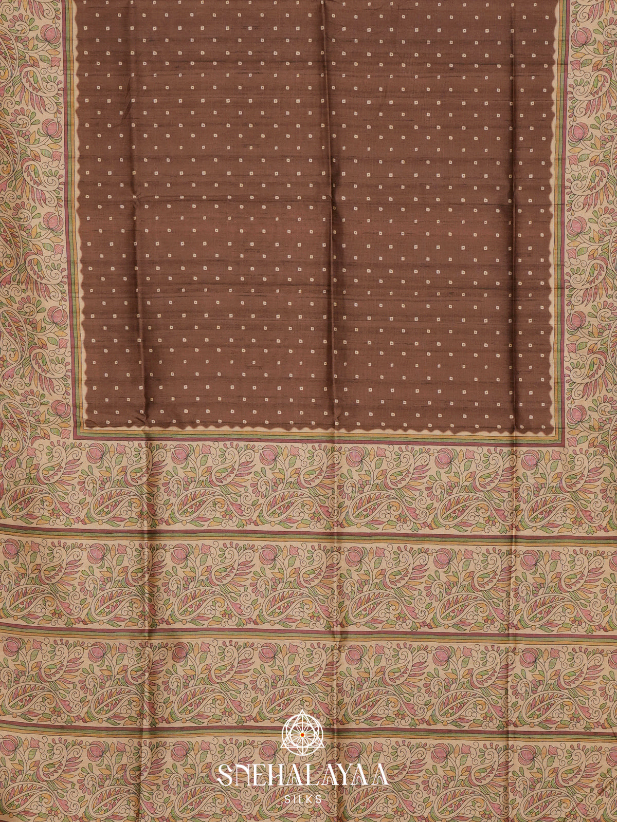 Brown  Madhubani Printed Saree