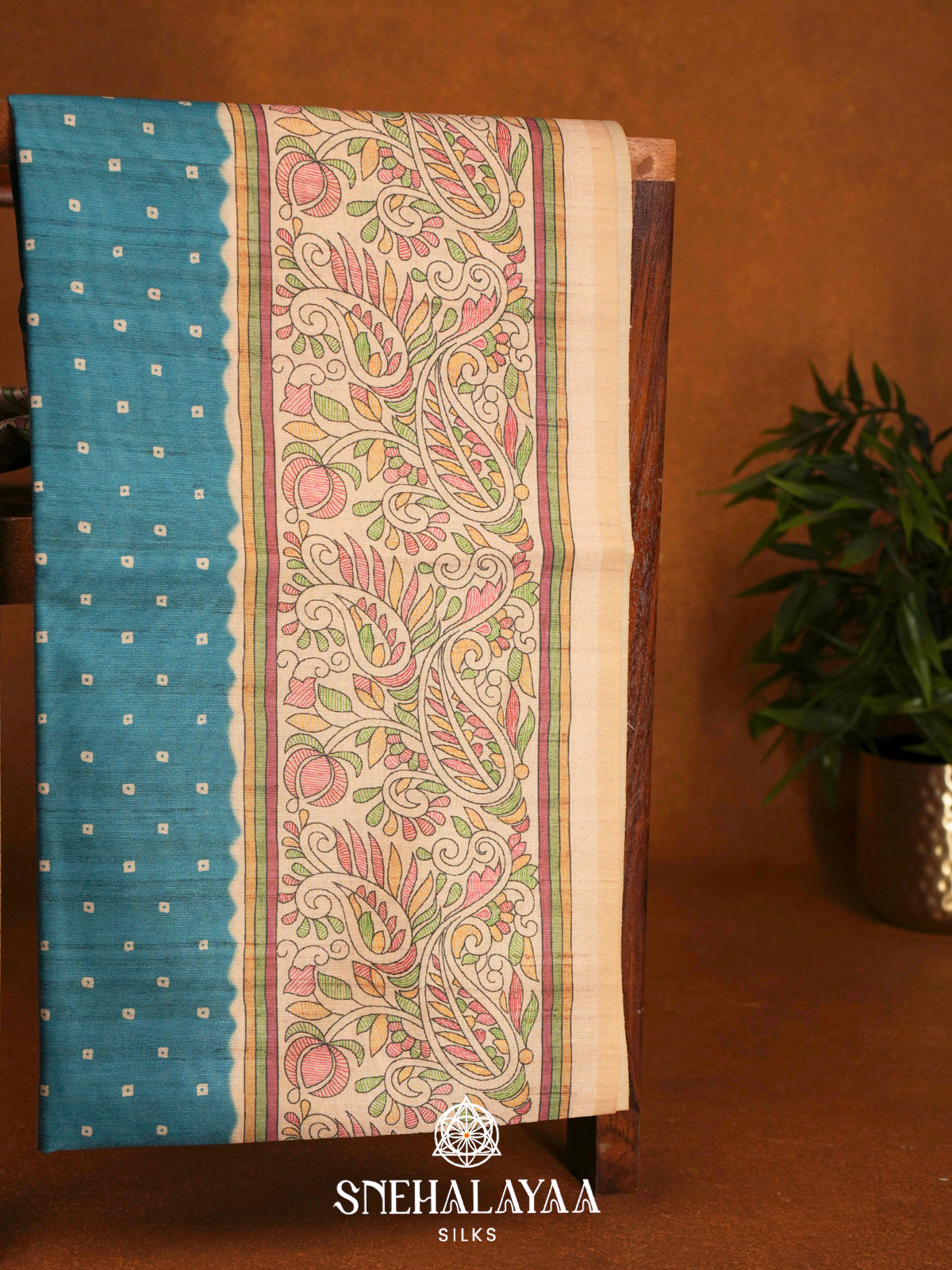 Blue  Madhubani Printed Saree