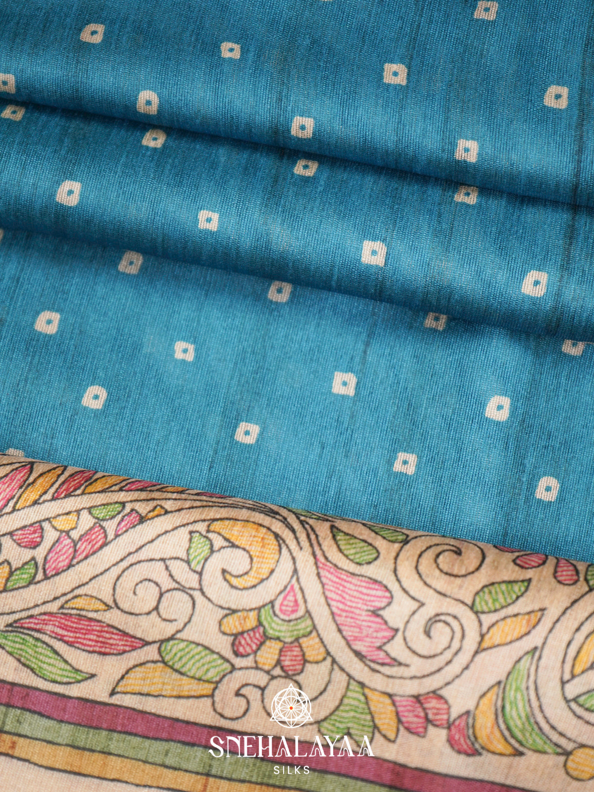Blue  Madhubani Printed Saree