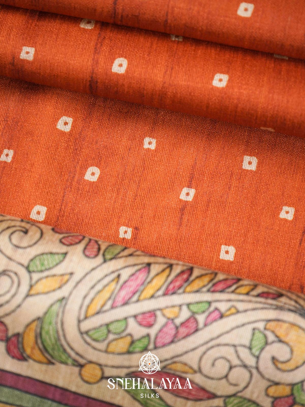 Orange  Madhubani Printed Saree
