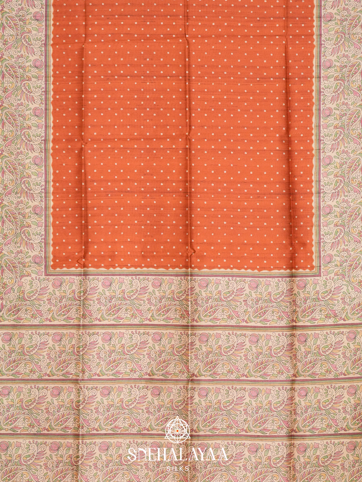 Orange  Madhubani Printed Saree