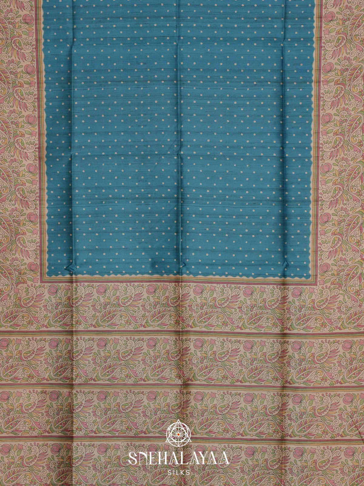 Blue Madhubani Printed Tussar Saree
