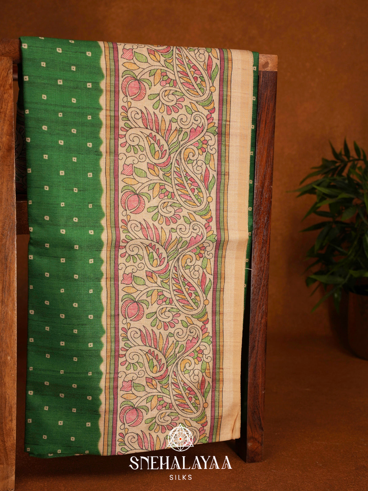 Green  Madhubani Printed Saree
