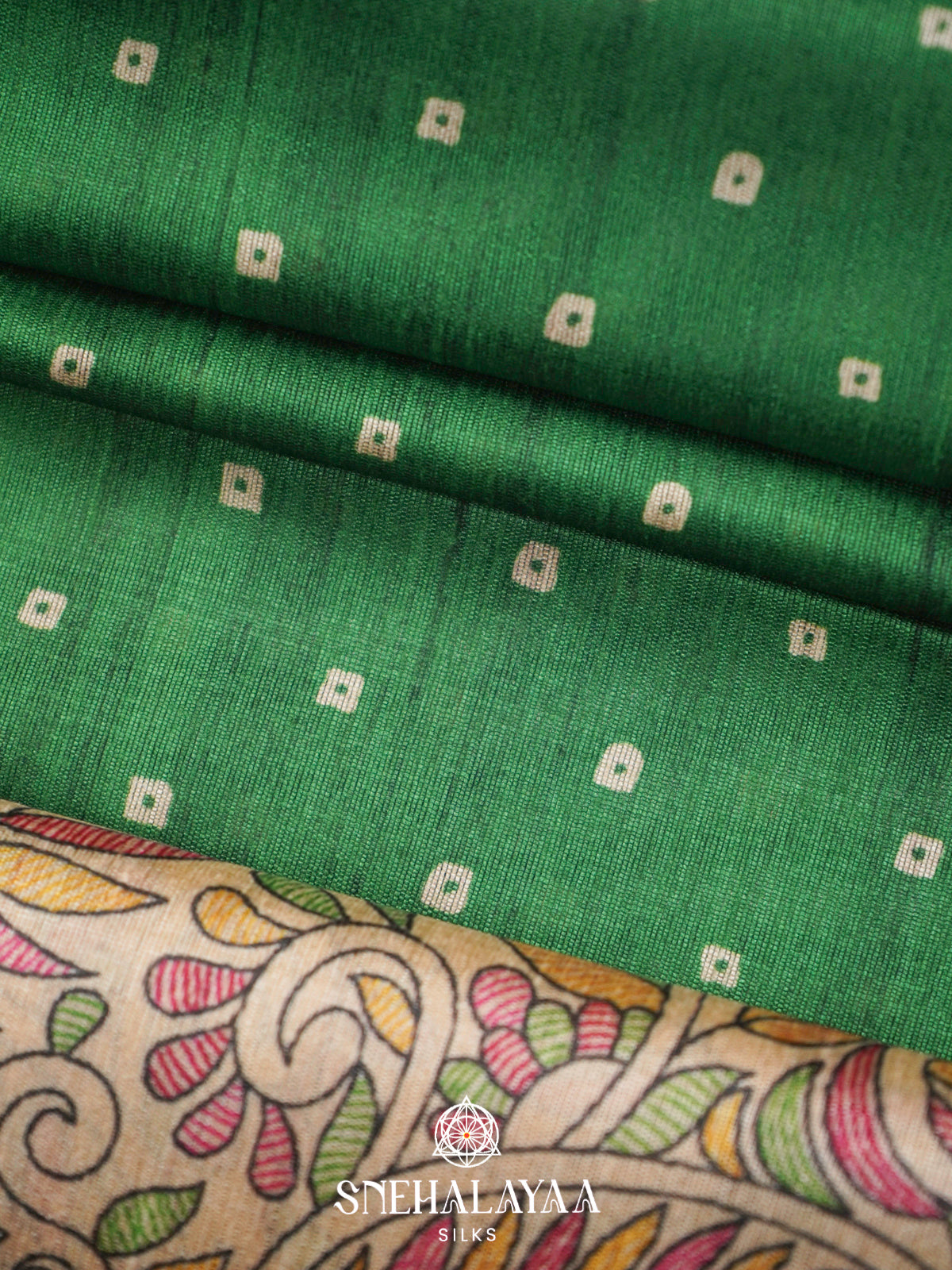 Green  Madhubani Printed Saree