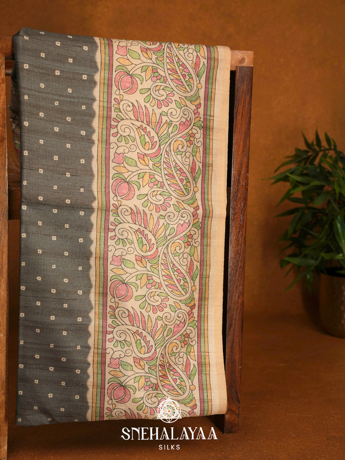 Grey  Madhubani Printed Saree