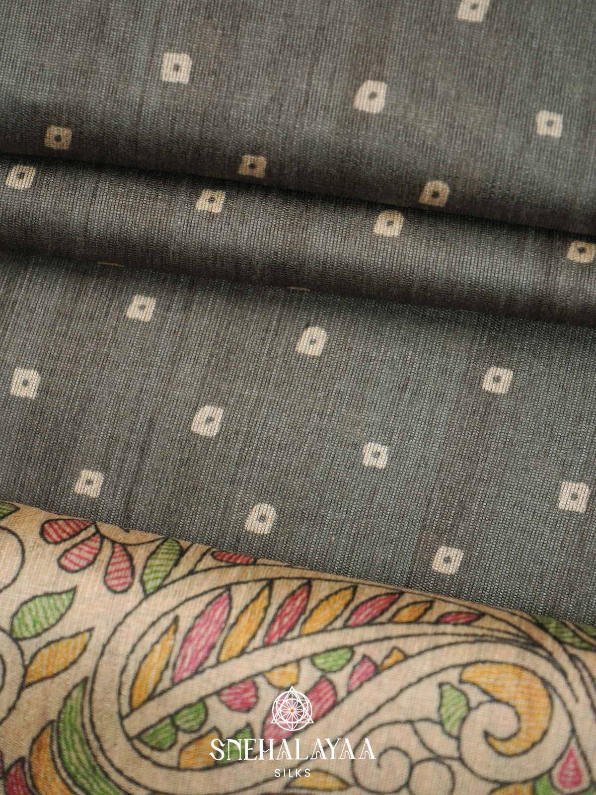 Grey  Madhubani Printed Saree