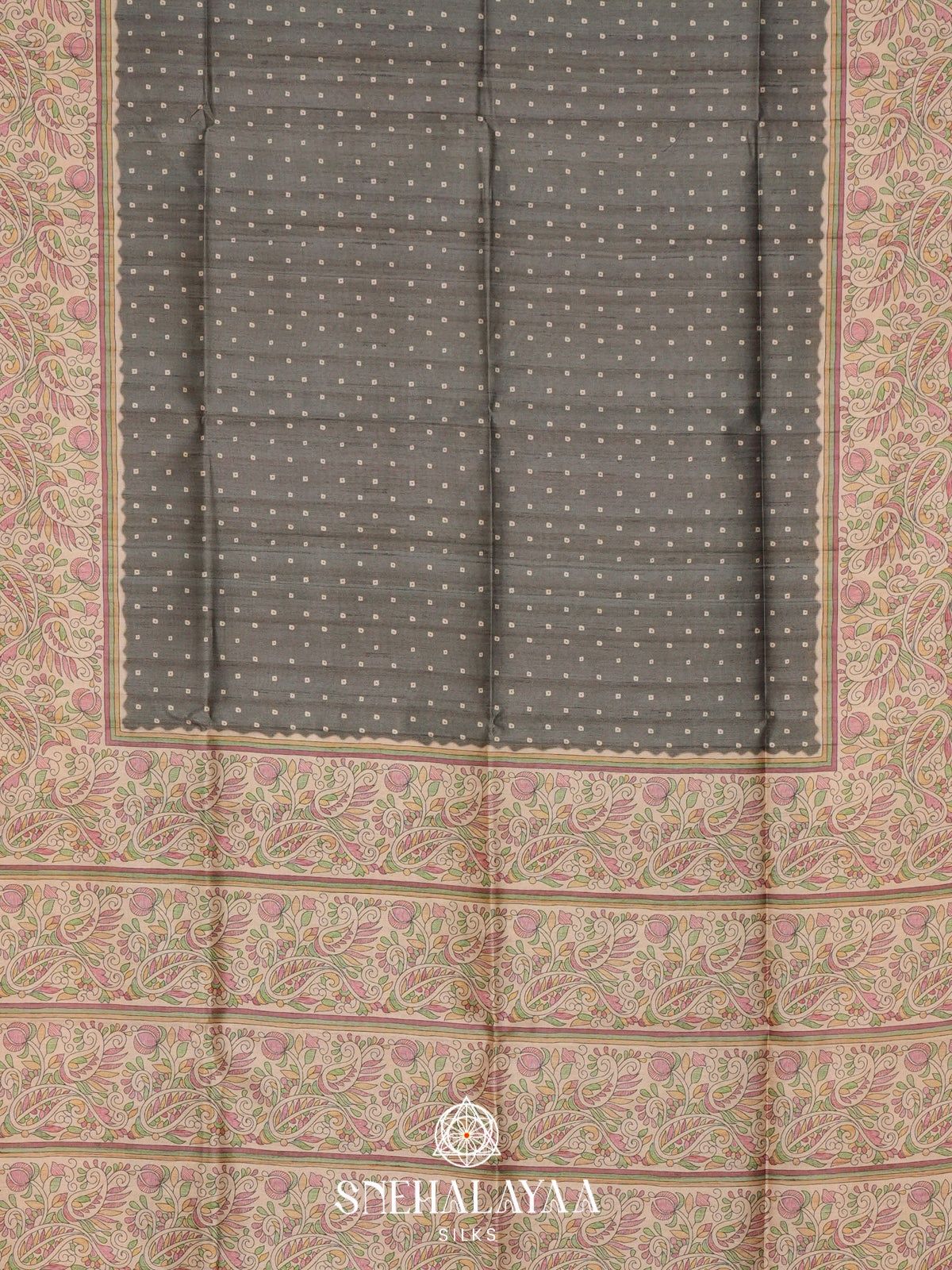 Grey  Madhubani Printed Saree