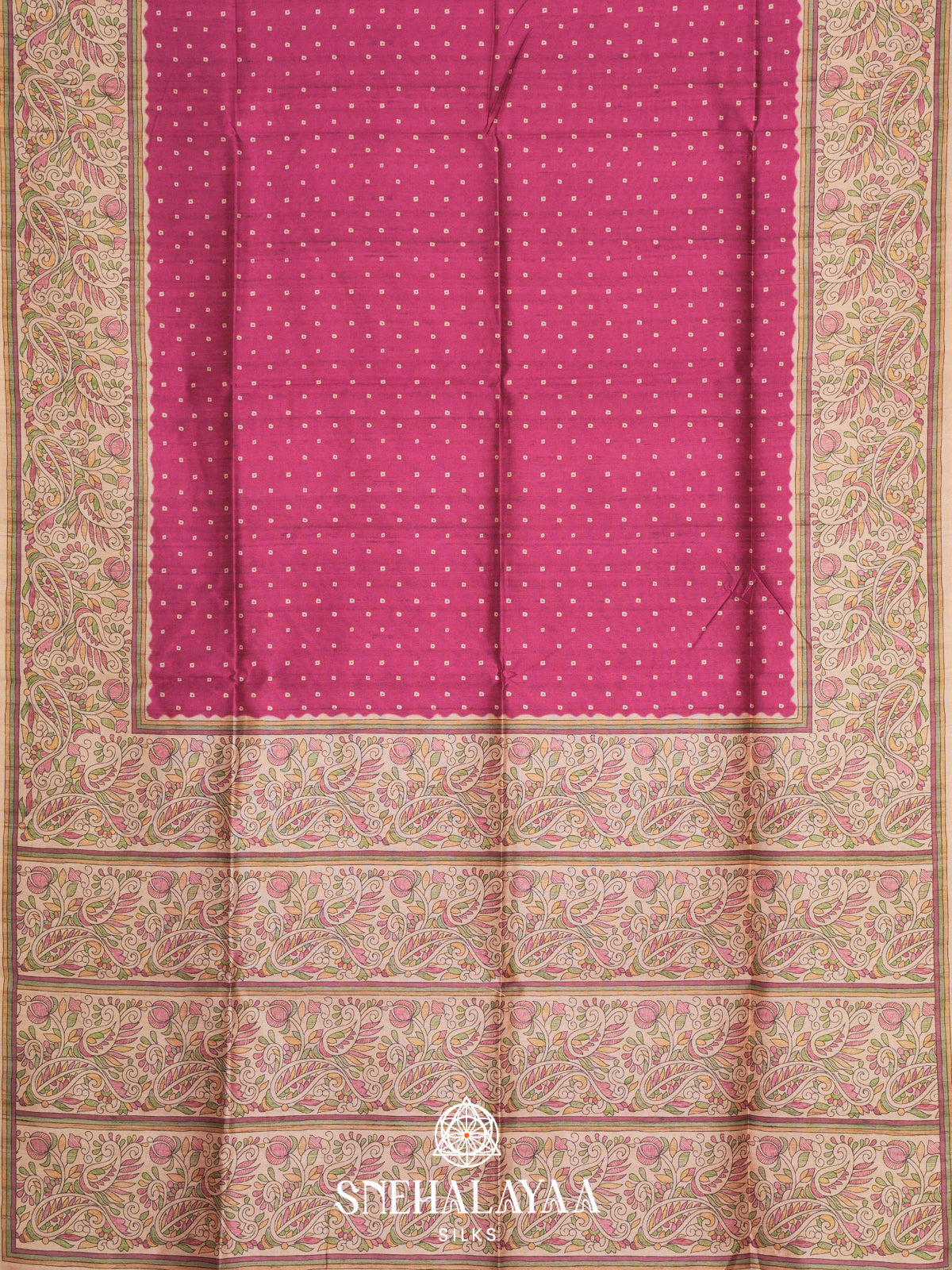 Magenta Madhubani Printed Tussar Saree